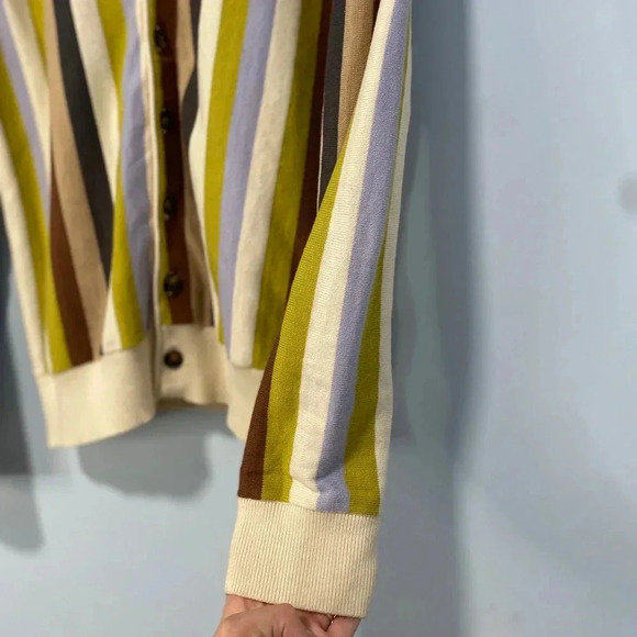 Checks Men’s Downtown Multi Stripe Button Down Cardigan Medium M Grandpa Retro - Picture 10 of 12